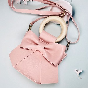 가죽공예 핑크리본 가방 만들기 kit (실+바늘 포함 풀세트 키트)